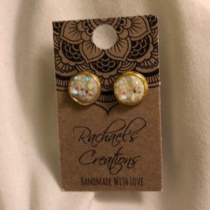 Shiny White and Gold Earrings